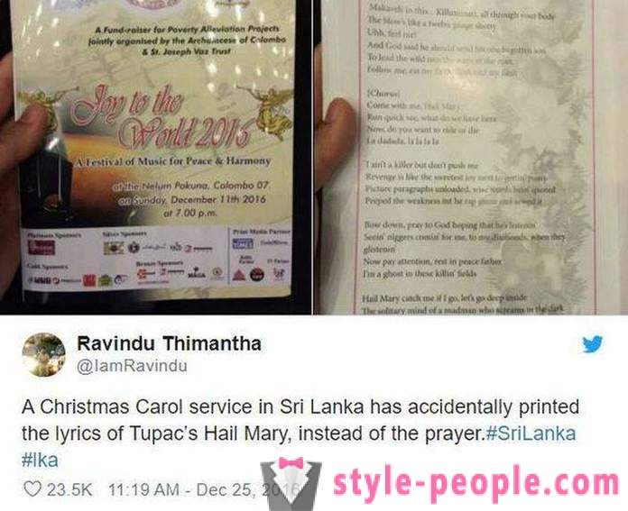 Nello Sri Lanka, i parrocchiani della chiesa distribuiti depliant con il testo della canzone del rapper, invece della preghiera